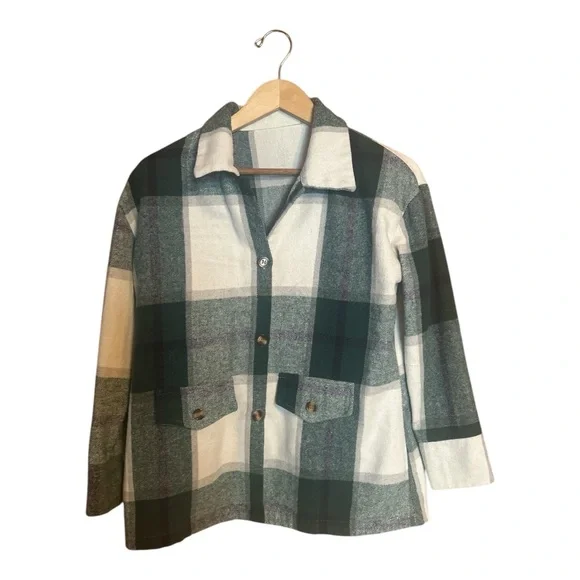 Green Plaid Shacket Jacket Women’s Size Small - Picture 1 of 4